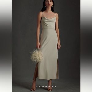 BHLDN Cami Satin Charmeuse Midi Dress - Champagne
